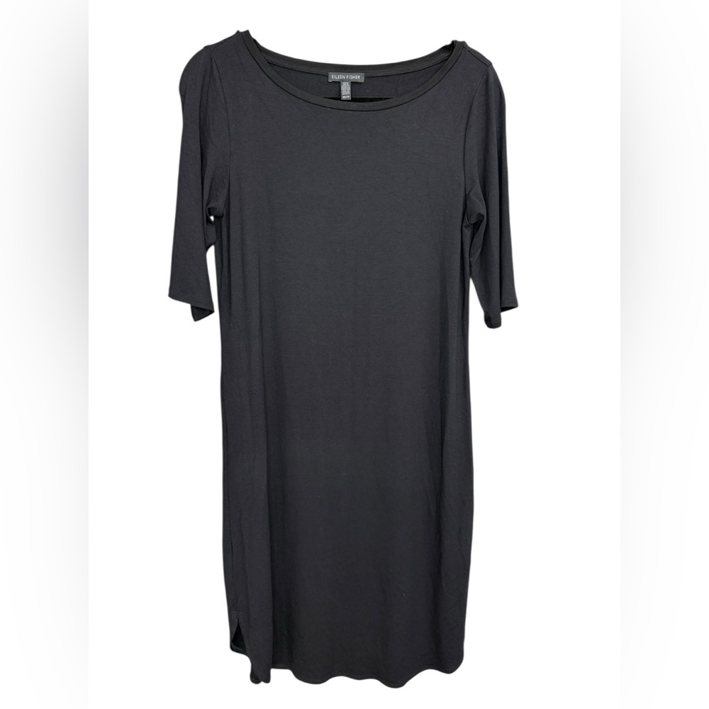 Eileen Fisher Black Dress‎ XS Elbow Sleeve Viscose Blend